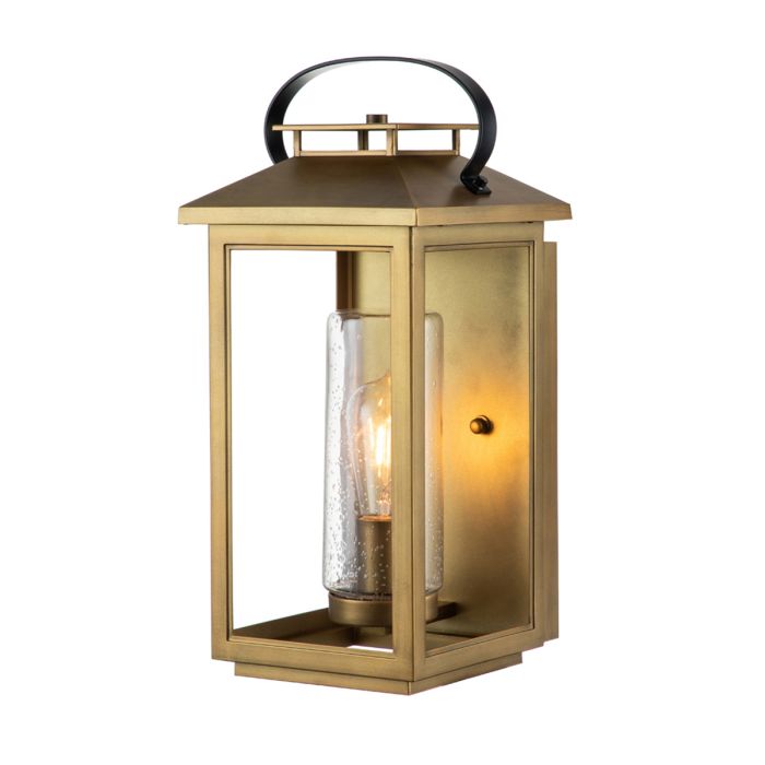 Atwater Medium Wall Lantern Light Painted Distressed Brass & Clear - QN-ATWATER-M-PDB