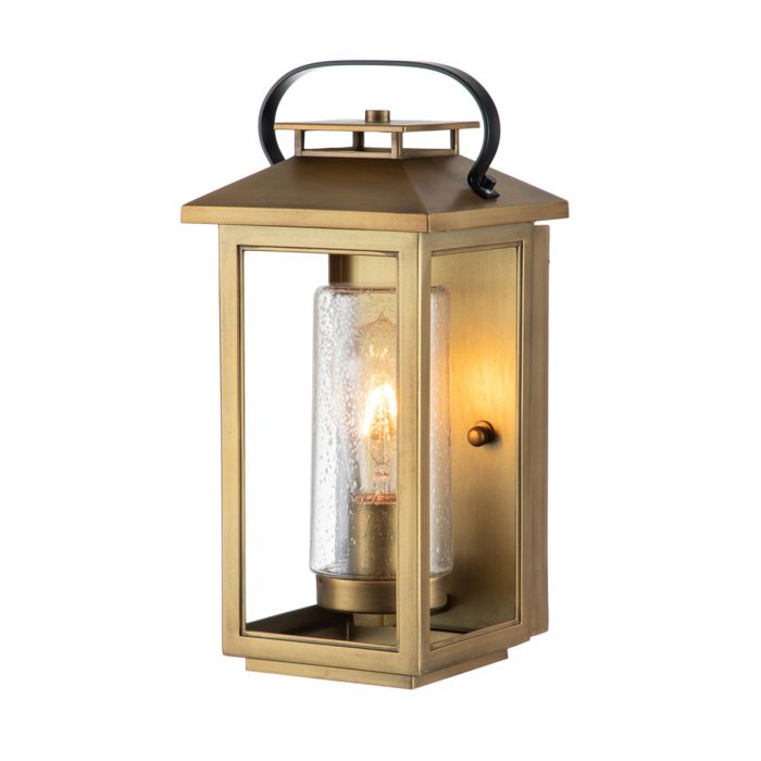 Atwater Small Wall Lantern Light Painted Distressed Brass & Clear - QN-ATWATER-S-PDB