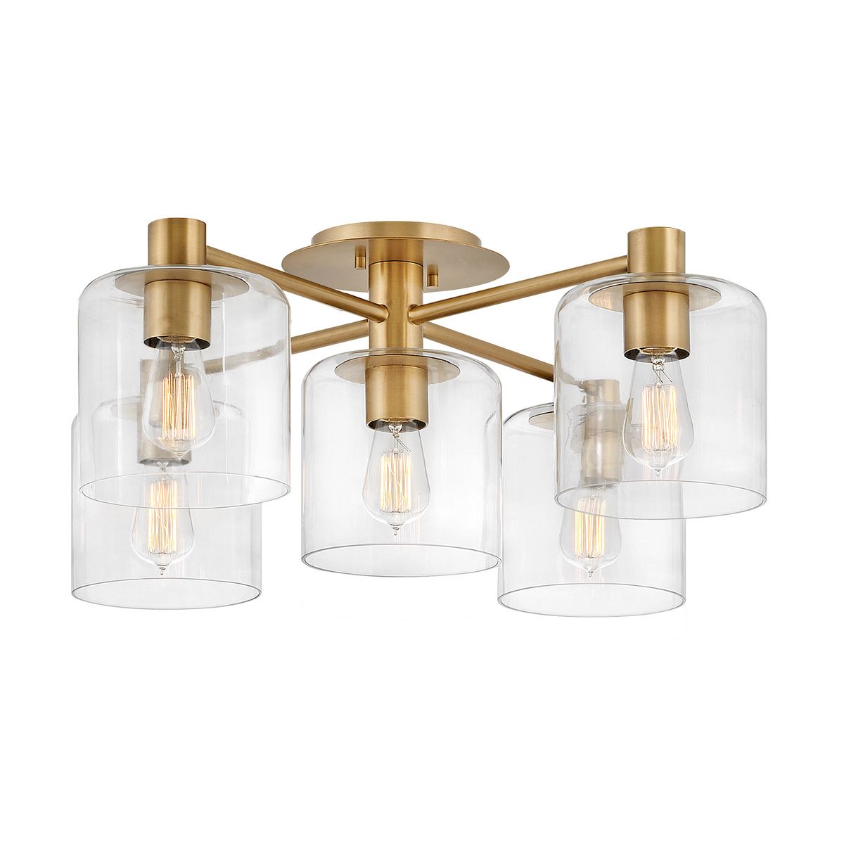 Axel 5 Light Semi flush Mount Light Heritage Brass & Clear - QN-AXEL5-HB