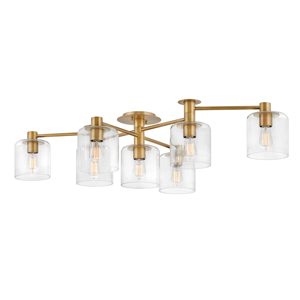 Axel 7 Light Semi flush Mount Light Heritage Brass & Clear - QN-AXEL7-HB