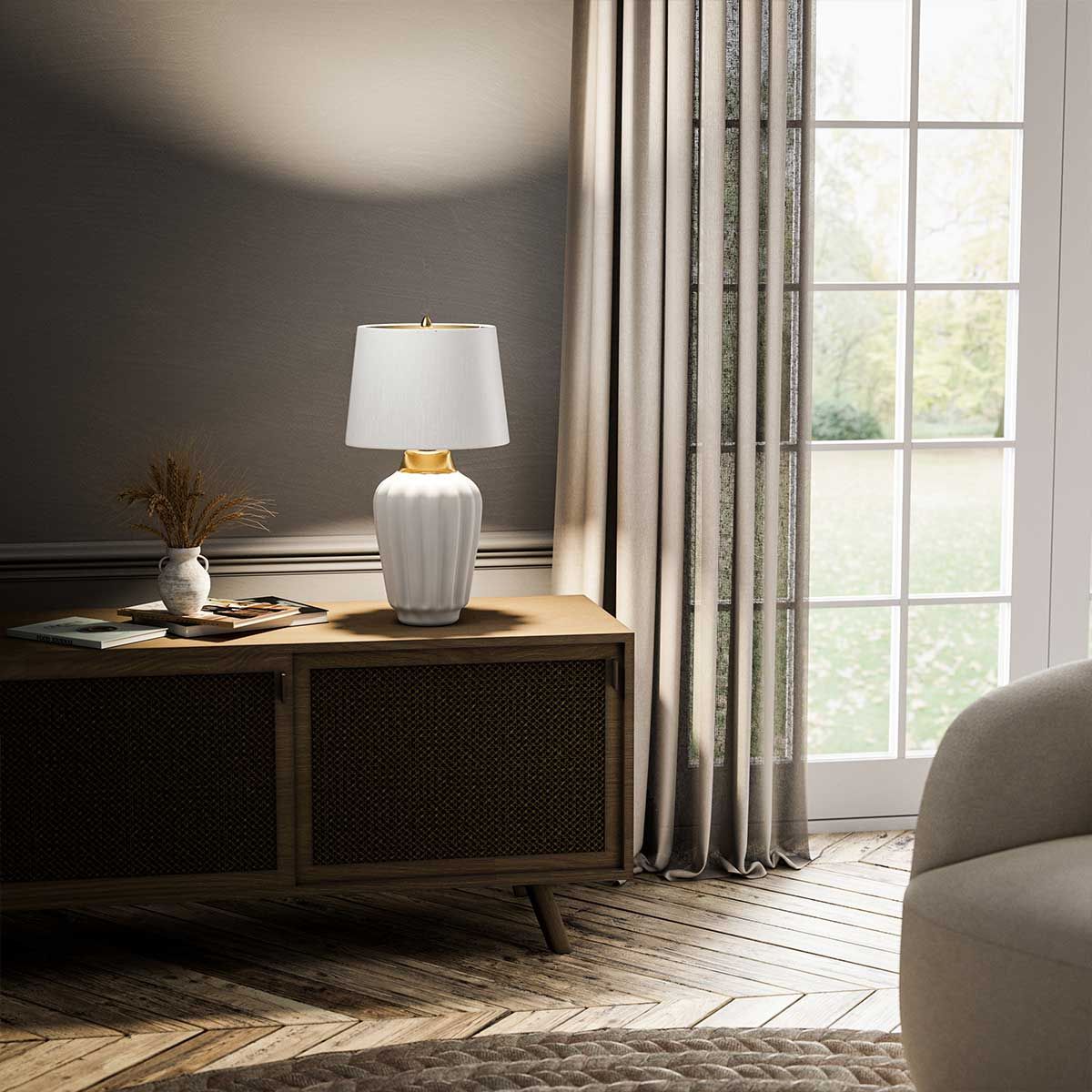 Bexley Table Lamp White & Brushed Brass - QN-BEXLEY-TL-WBB