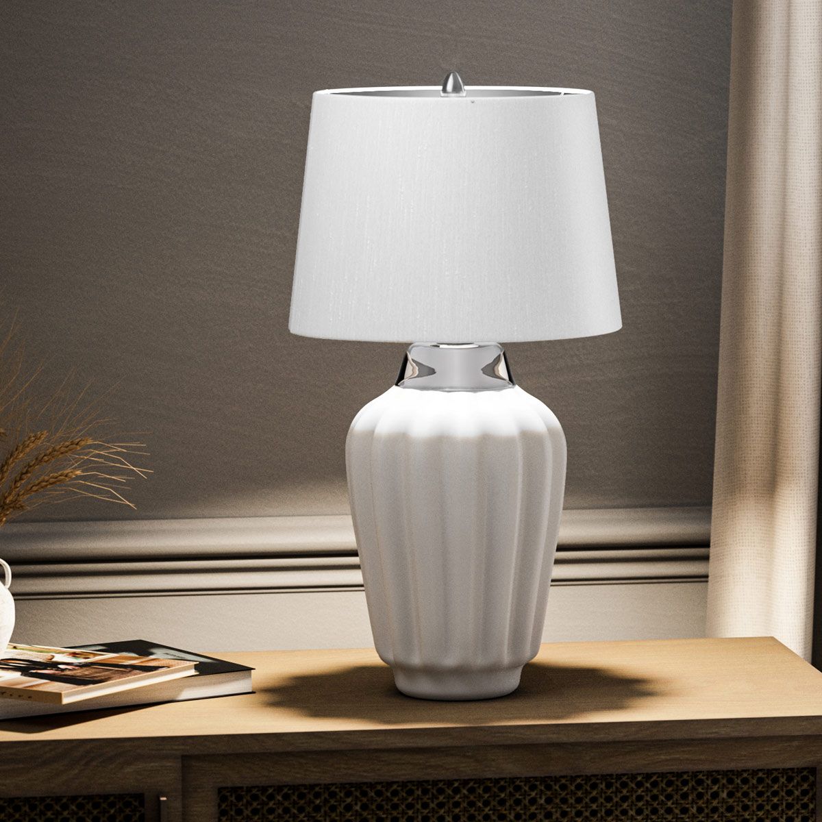 Bexley Table Lamp White & Polished Nickel - QN-BEXLEY-TL-WPN