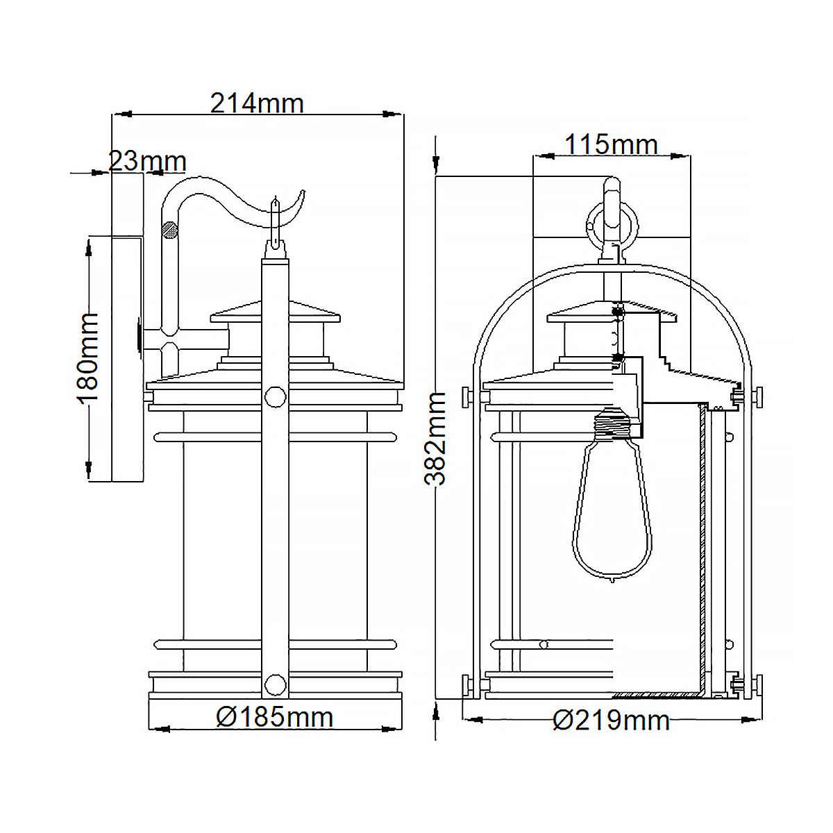 Booker Medium Wall Light Lantern Industrial Aluminium & Clear - QN-BOOKER-M-IA