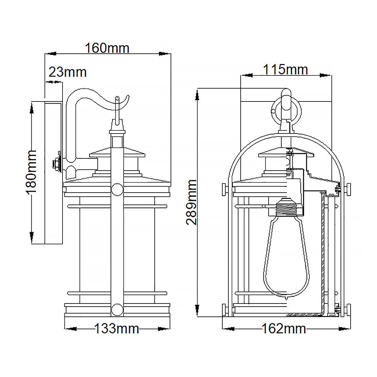 Booker Small Wall Light Lantern Industrial Aluminium & Clear - QN-BOOKER-S-IA