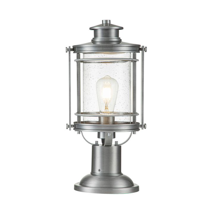 Booker Medium Light Pedestal Lantern Industrial Aluminium & Clear - QN-BOOKER3-M-IA