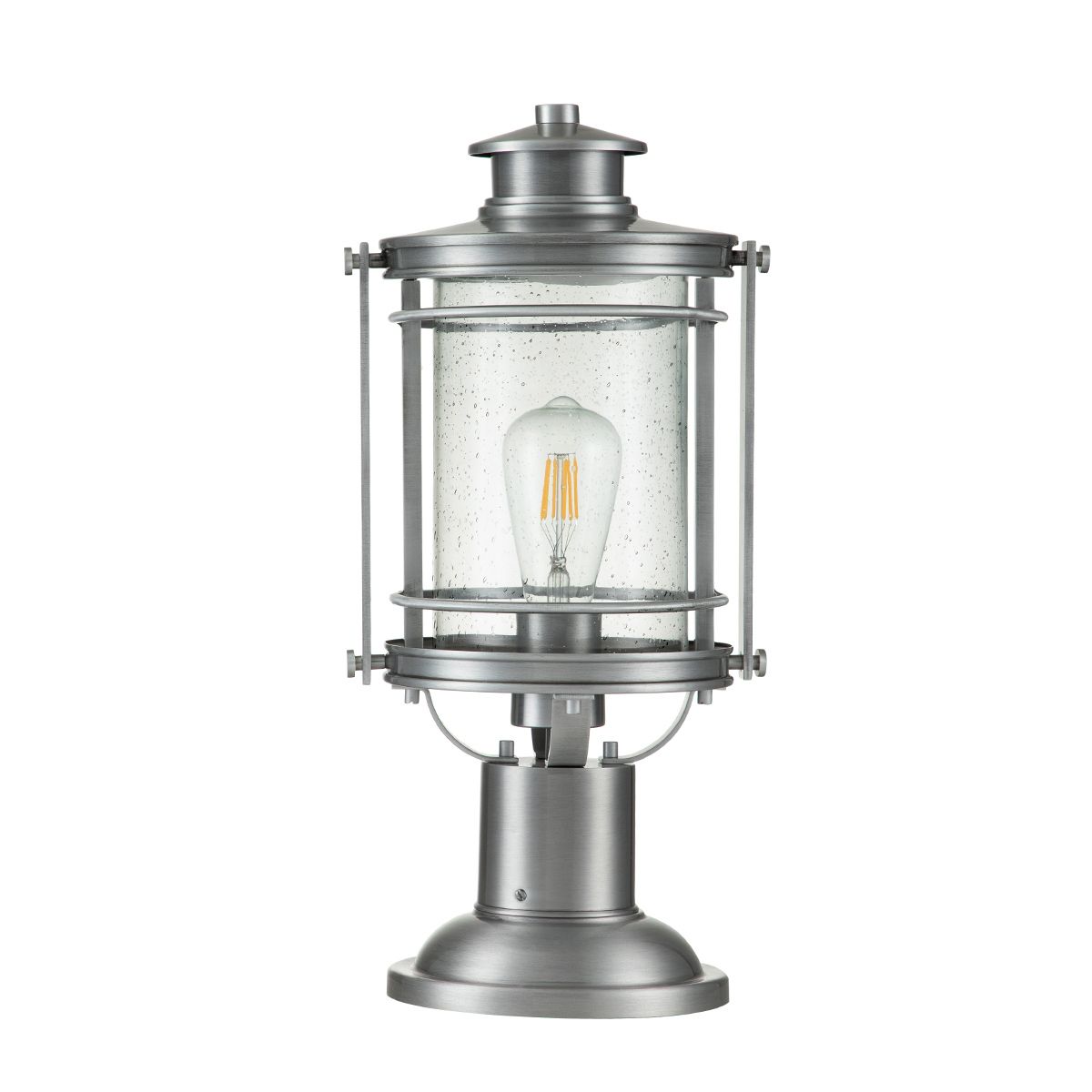 Booker Medium Light Pedestal Lantern Industrial Aluminium & Clear - QN-BOOKER3-M-IA