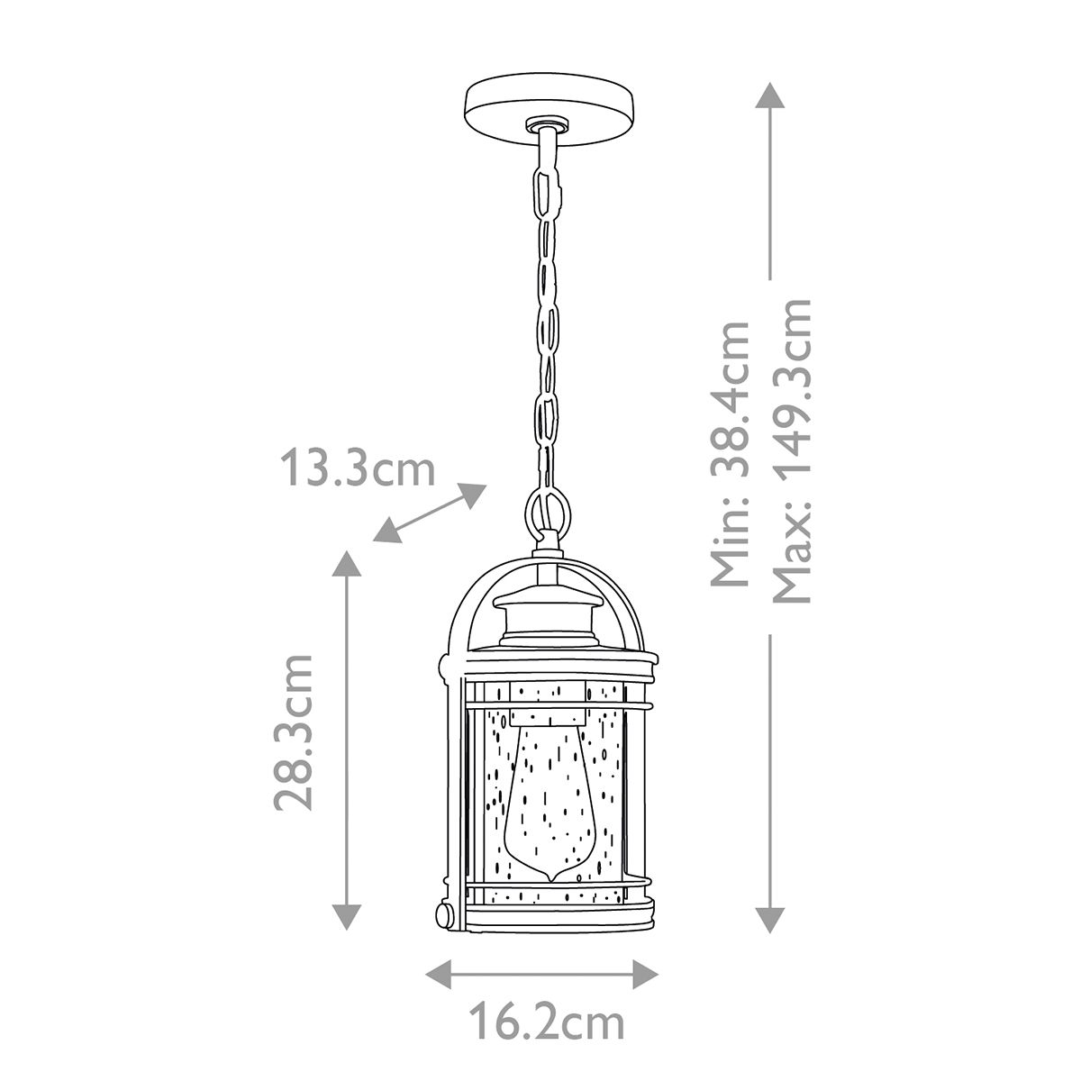 Booker Small Light Chain Lantern Industrial Aluminium & Clear - QN-BOOKER8-S-IA