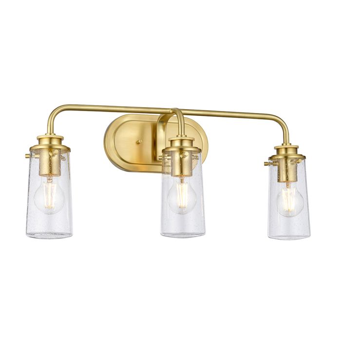 Braelyn Vanity 3 Light Brushed Brass & Clear - QN-BRAELYN3-BB