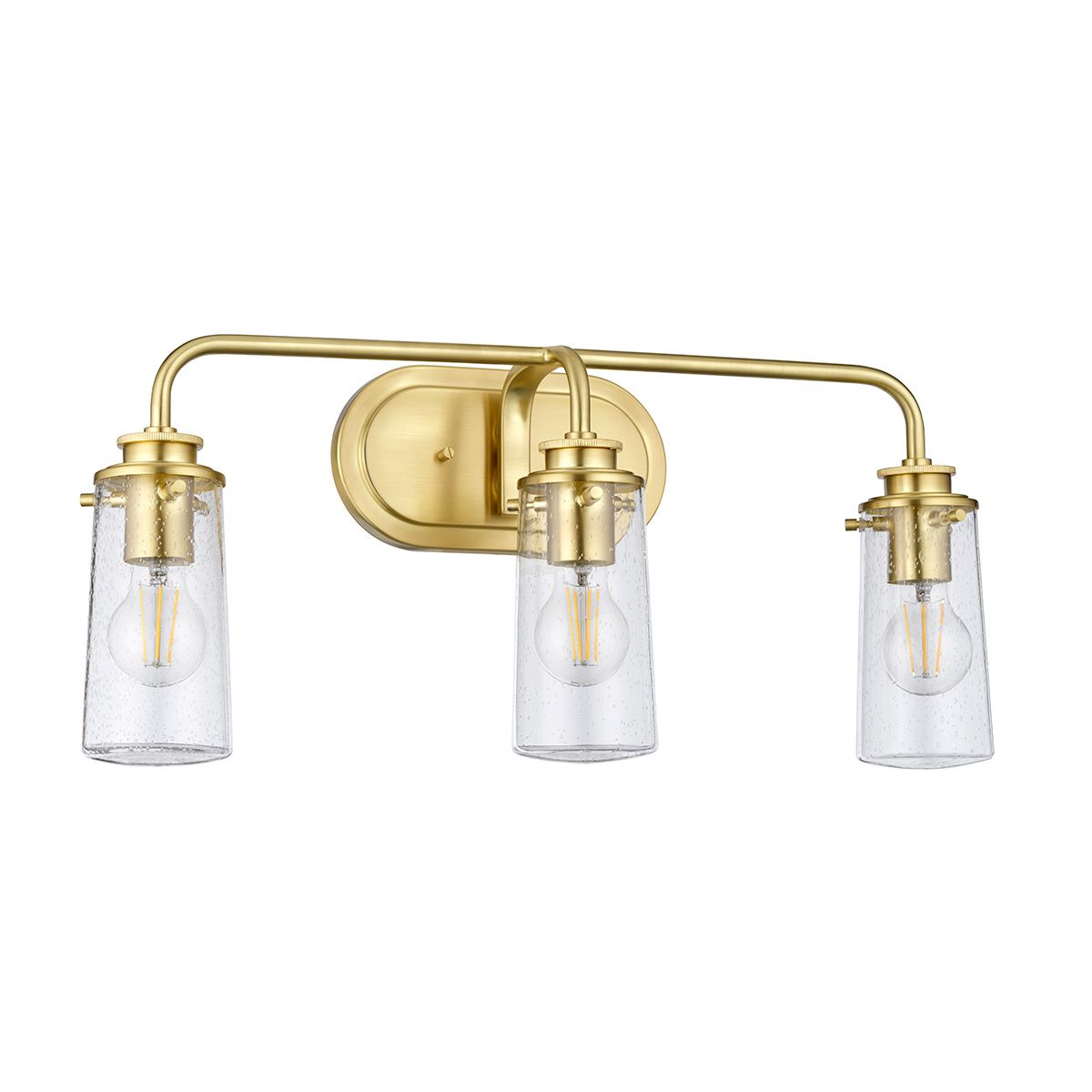 Braelyn Vanity 3 Light Brushed Brass & Clear - QN-BRAELYN3-BB