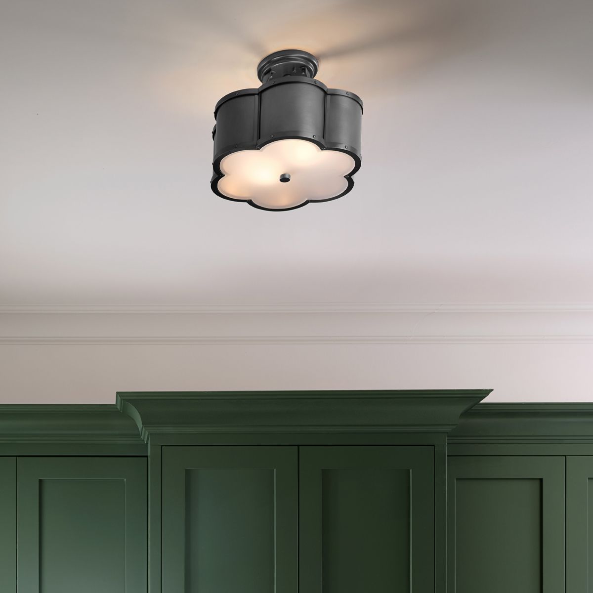 Chance Semi-Flush Light Blackened Brass & Opal - QN-CHANCE-SF-S-BLB