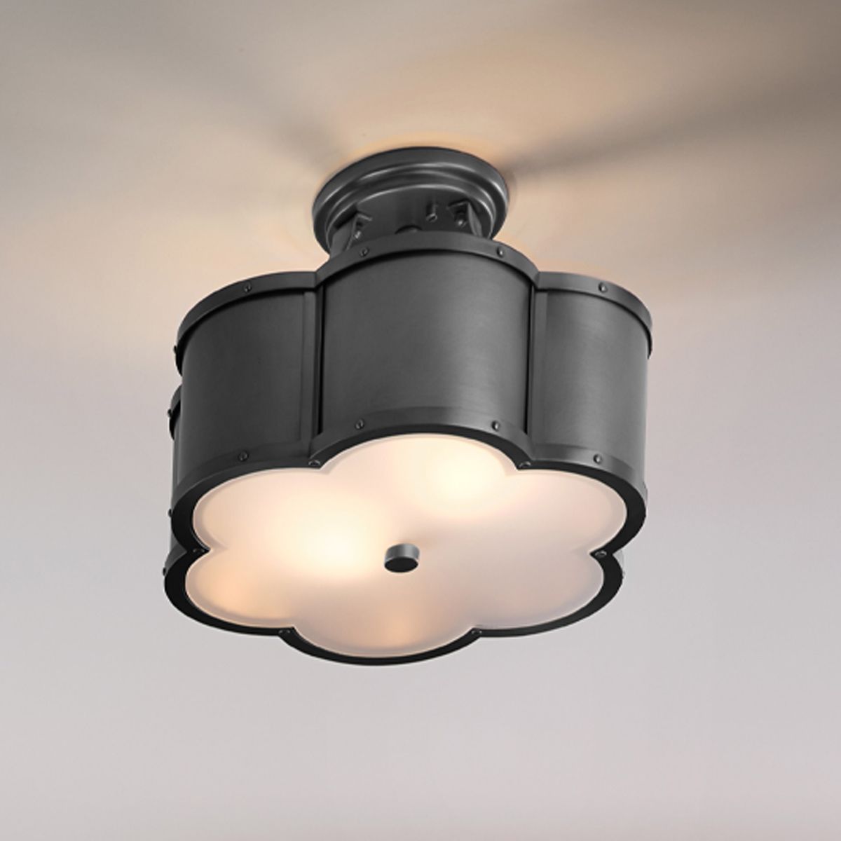 Chance Semi-Flush Light Blackened Brass & Opal - QN-CHANCE-SF-S-BLB