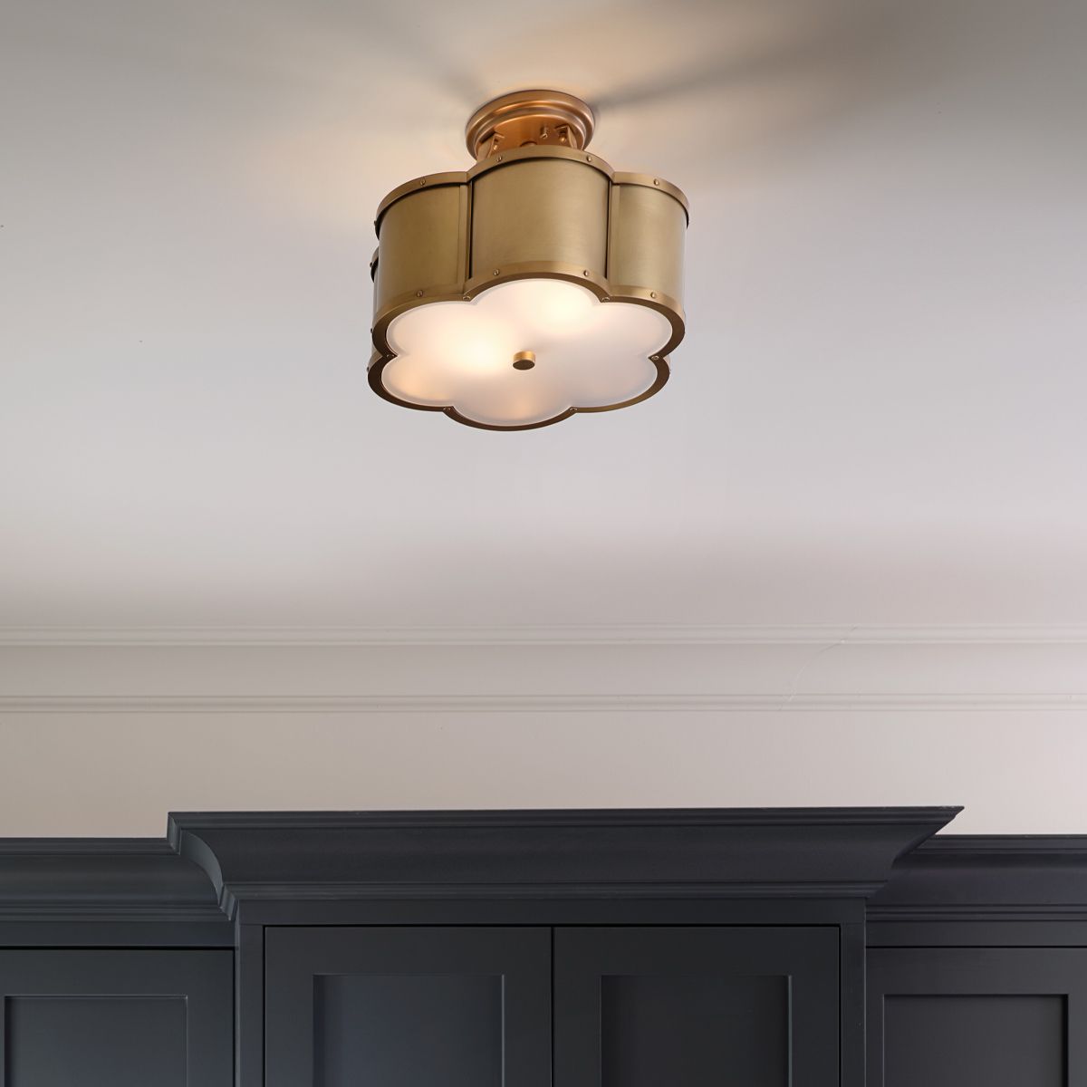 Chance Semi-Flush Light Heritage Brass & Opal - QN-CHANCE-SF-S-HB