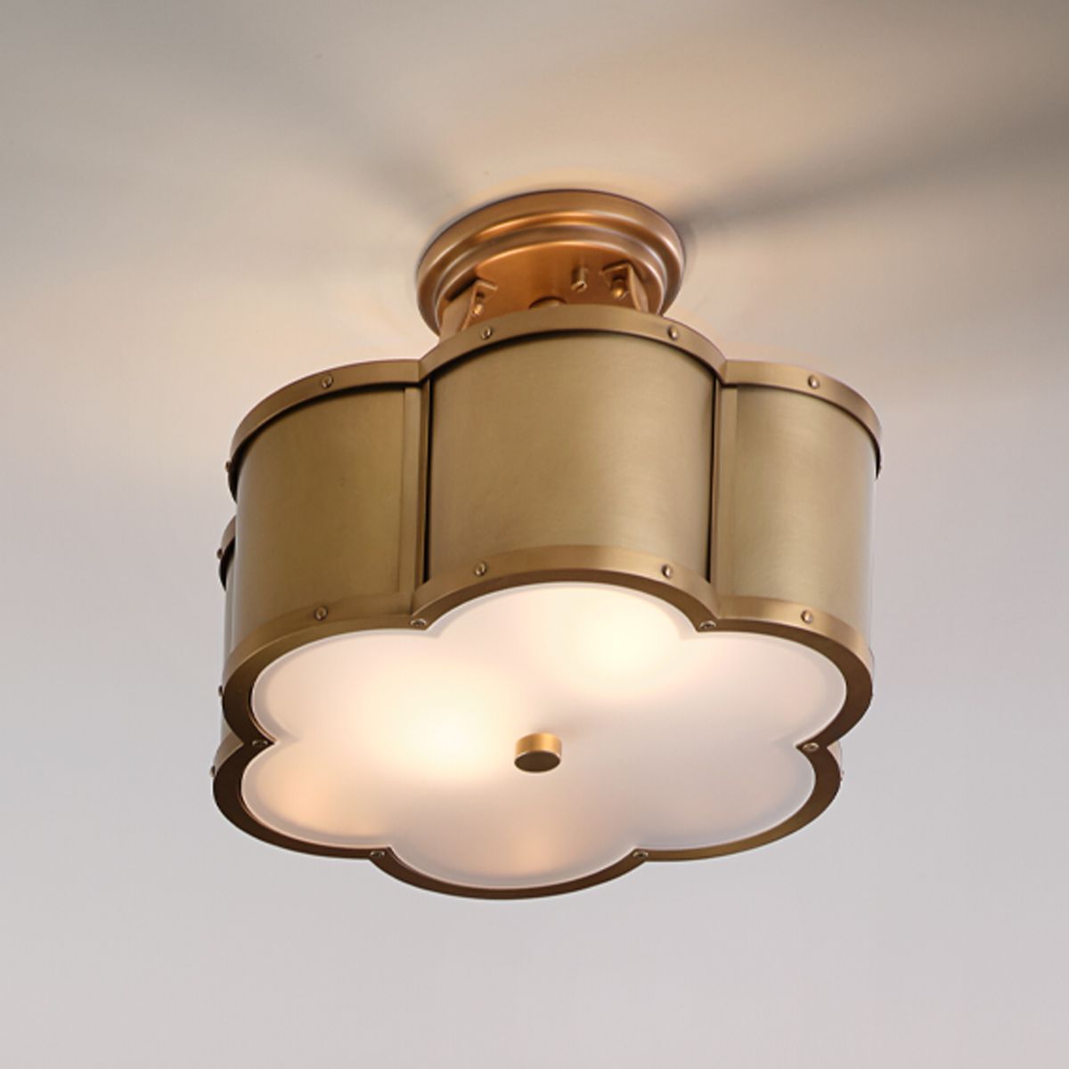 Chance Semi-Flush Light Heritage Brass & Opal - QN-CHANCE-SF-S-HB