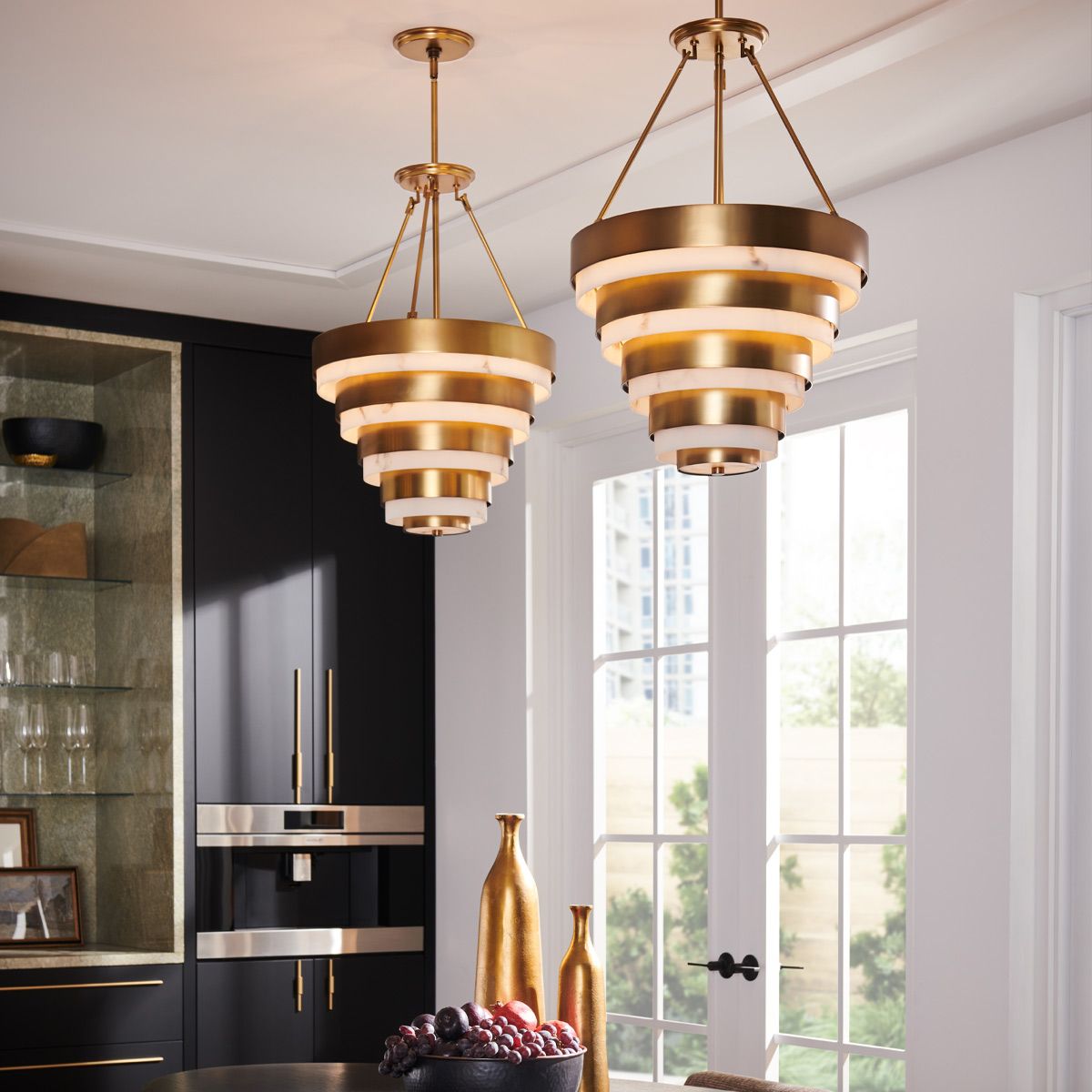 Echelon 4 Light Pendant Heritage Brass or Alabaster - QN-ECHELON-4P