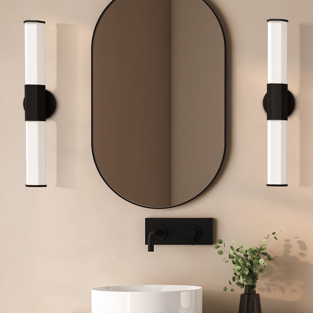 Facet Double LED Wall Light 12W 3000K Matte Black - QN-FACET-LED2-BK-BATH