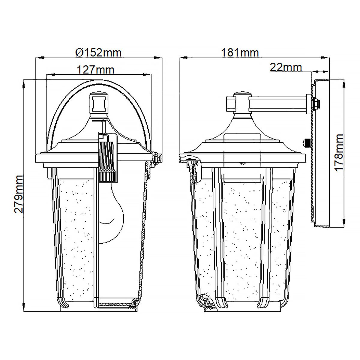 Fairfield Medium Wall Light Lantern Black & Clear - QN-FAIRFIELD-M-BK