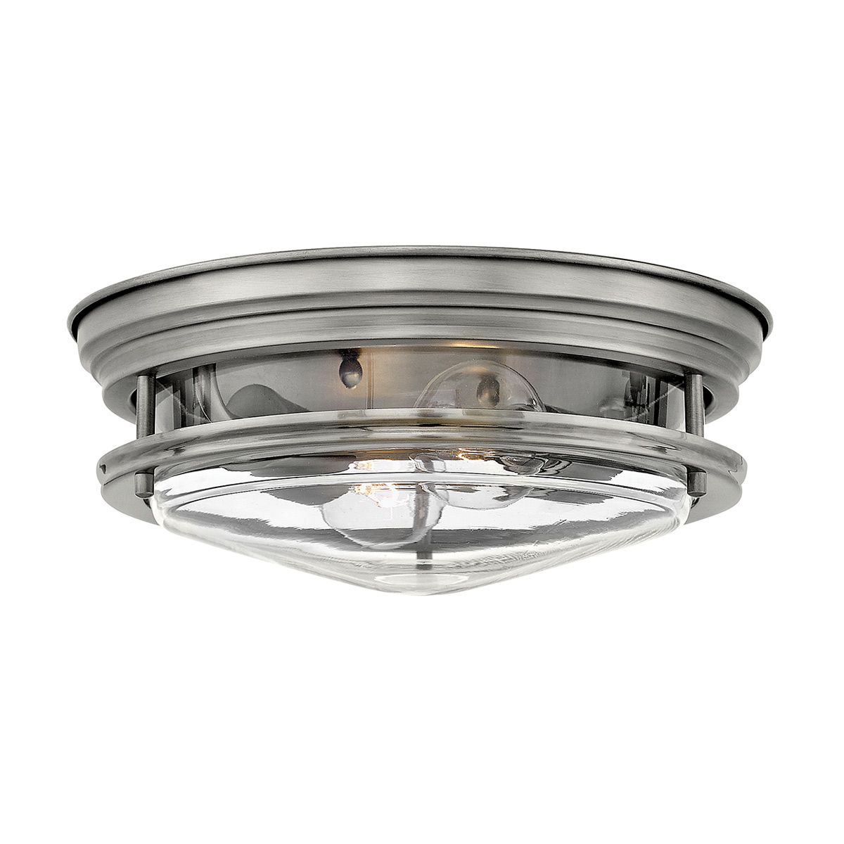 Hadrian Ceiling Flush 2 Light Antique Nickel & Clear - QN-HADRIAN-FS-AN-CLEAR