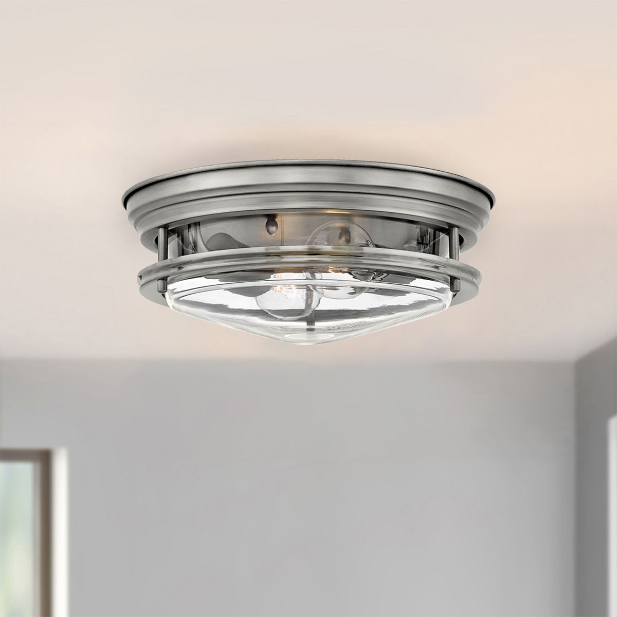 Hadrian Ceiling Flush 2 Light Antique Nickel & Clear - QN-HADRIAN-FS-AN-CLEAR