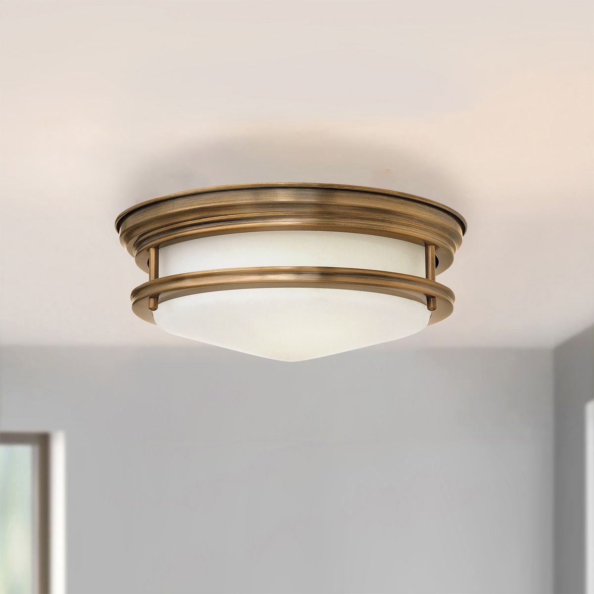 Hadrian Ceiling Flush 2 Light Brushed Bronze & Opal - QN-HADRIAN-FS-BR-OPAL