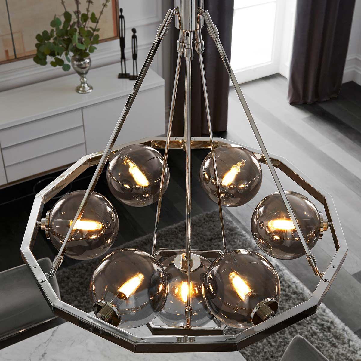 Harper 7 Light Pendant Polished Nickel or Smoke - QN-HARPER7