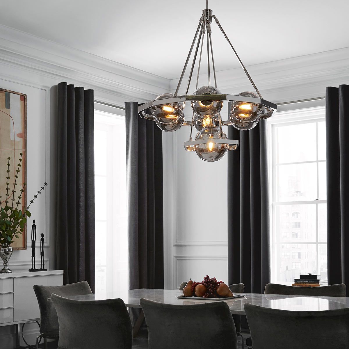 Harper 7 Light Pendant Polished Nickel or Smoke - QN-HARPER7