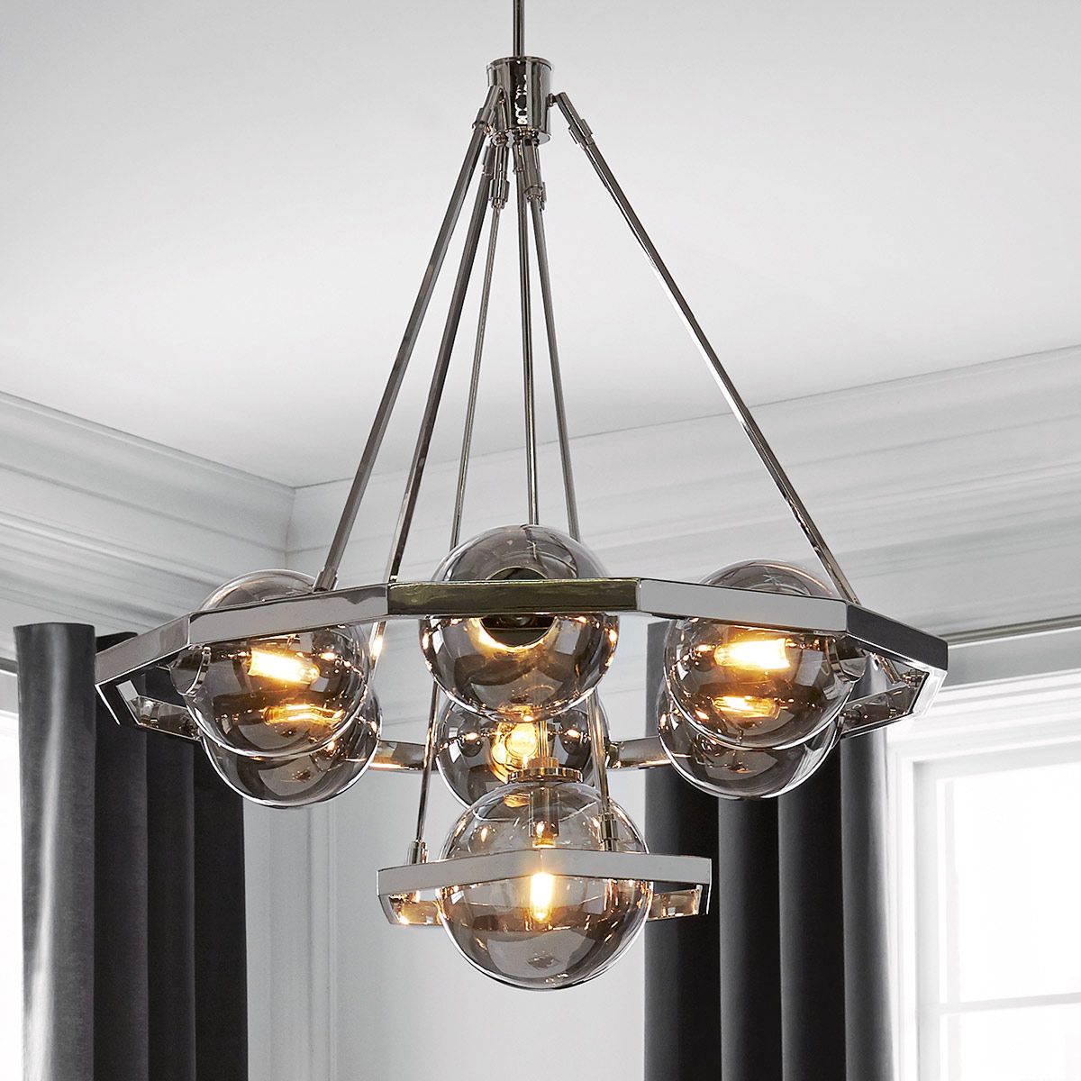 Harper 7 Light Pendant Polished Nickel or Smoke - QN-HARPER7