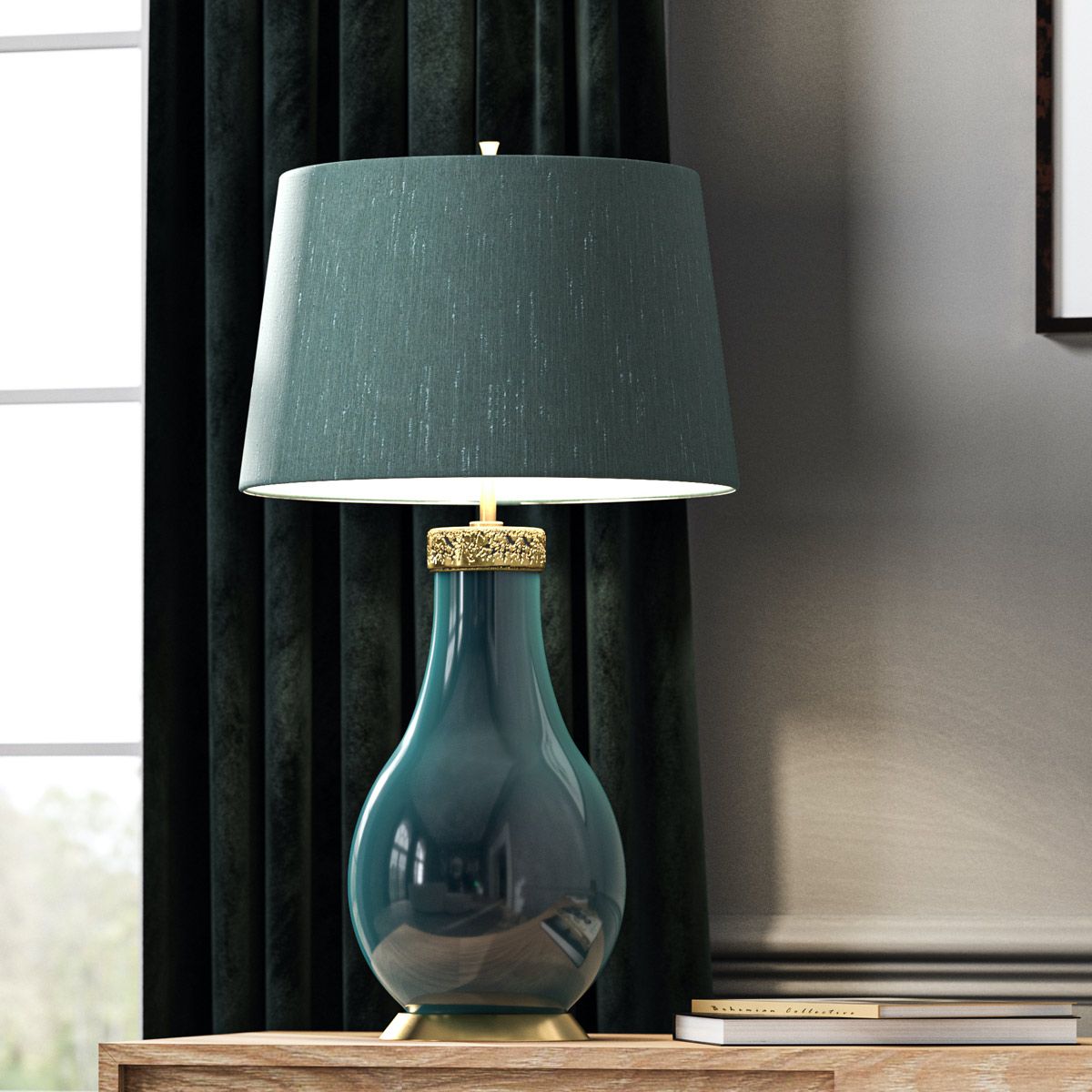 Havering Table Lamp Azure-Turquoise & Aged Brass - QN-HAVERING-TL