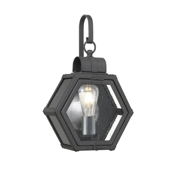 Heath Small Wall Light Lantern Mottled Black & Clear - QN-HEATH-S-MB