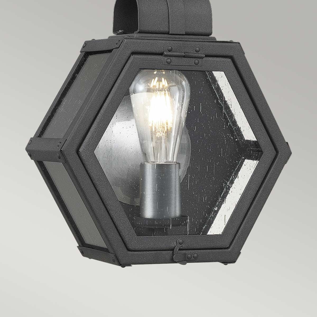 Heath Small Wall Light Lantern Mottled Black & Clear - QN-HEATH-S-MB