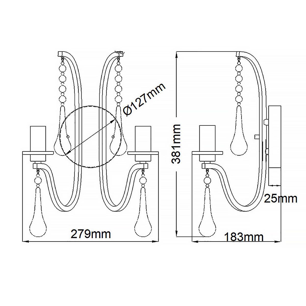 Karlee 2 Light Wall Light Classic Pewter - QN-KARLEE2