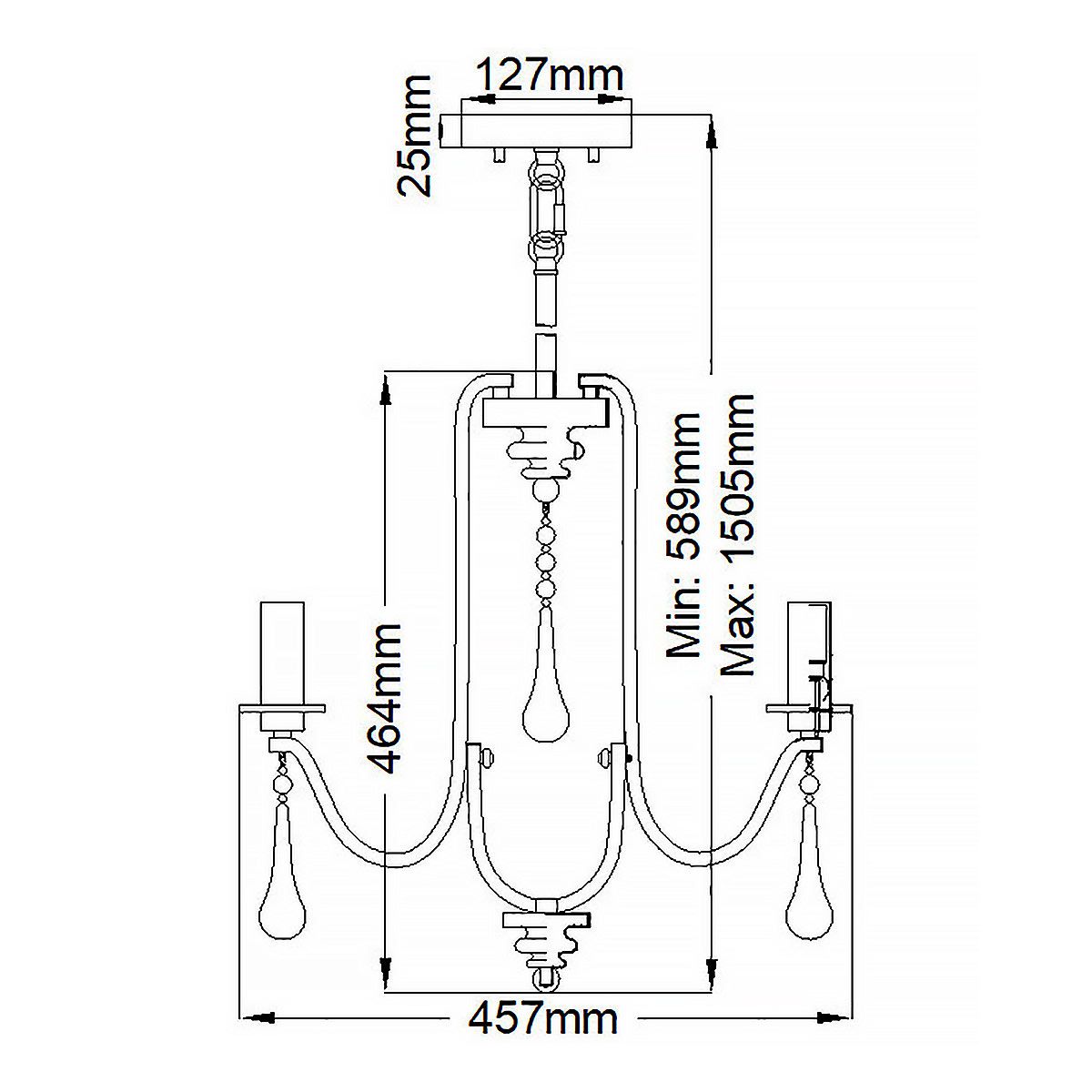 Karlee 3 Light Pendant Classic Pewter - QN-KARLEE3