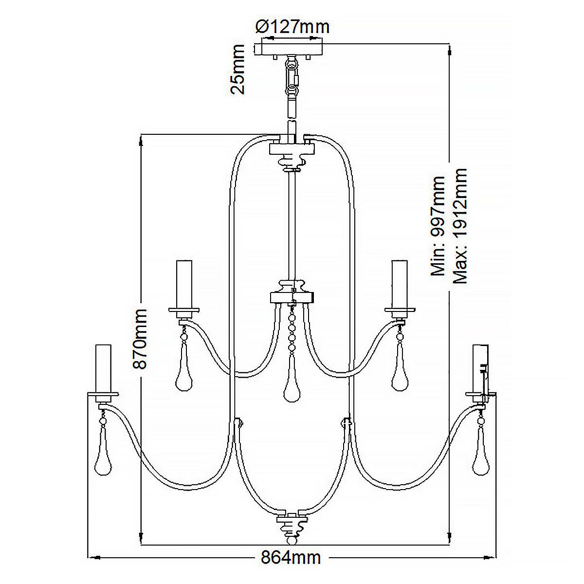 Karlee 9 Light Pendant Classic Pewter - QN-KARLEE9