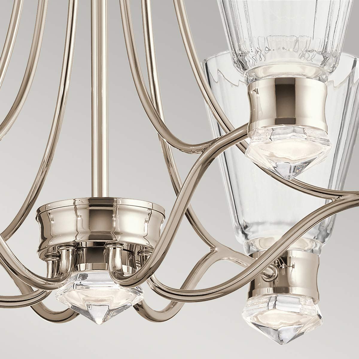 Kayva LED 13 Light 6 Arm Dual-lit Chandelier 36W 3000k Polished Nickel & Clear - QN-KAYVA13-PN