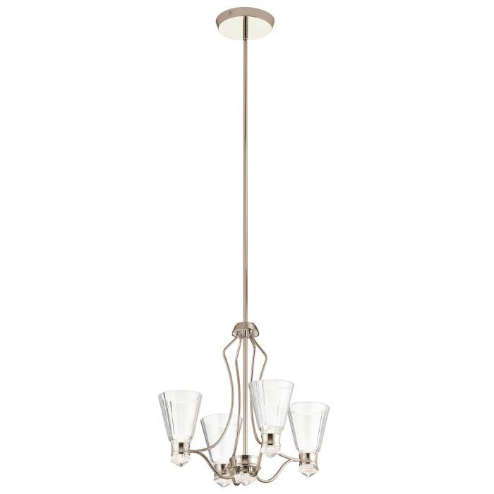 Kayva LED 9 Light 4 Arm Dual-lit Chandelier 24W 3000k Polished Nickel & Clear - QN-KAYVA9-PN