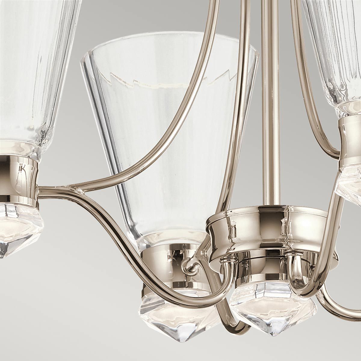 Kayva LED 9 Light 4 Arm Dual-lit Chandelier 24W 3000k Polished Nickel & Clear - QN-KAYVA9-PN