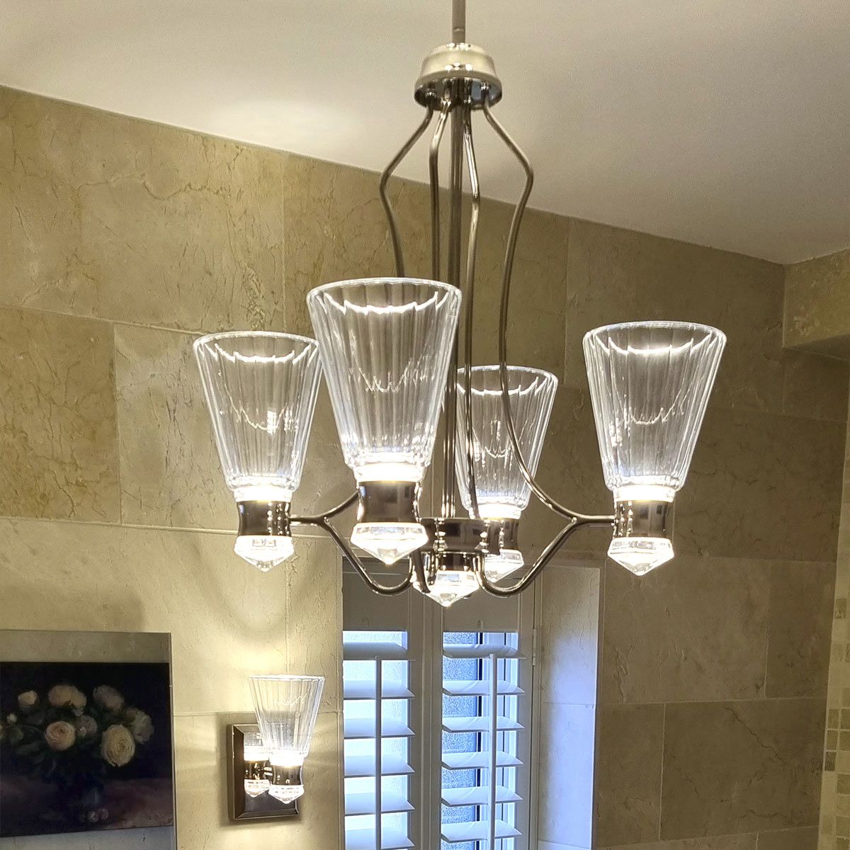 Kayva LED 9 Light 4 Arm Dual-lit Chandelier 24W 3000k Polished Nickel & Clear - QN-KAYVA9-PN