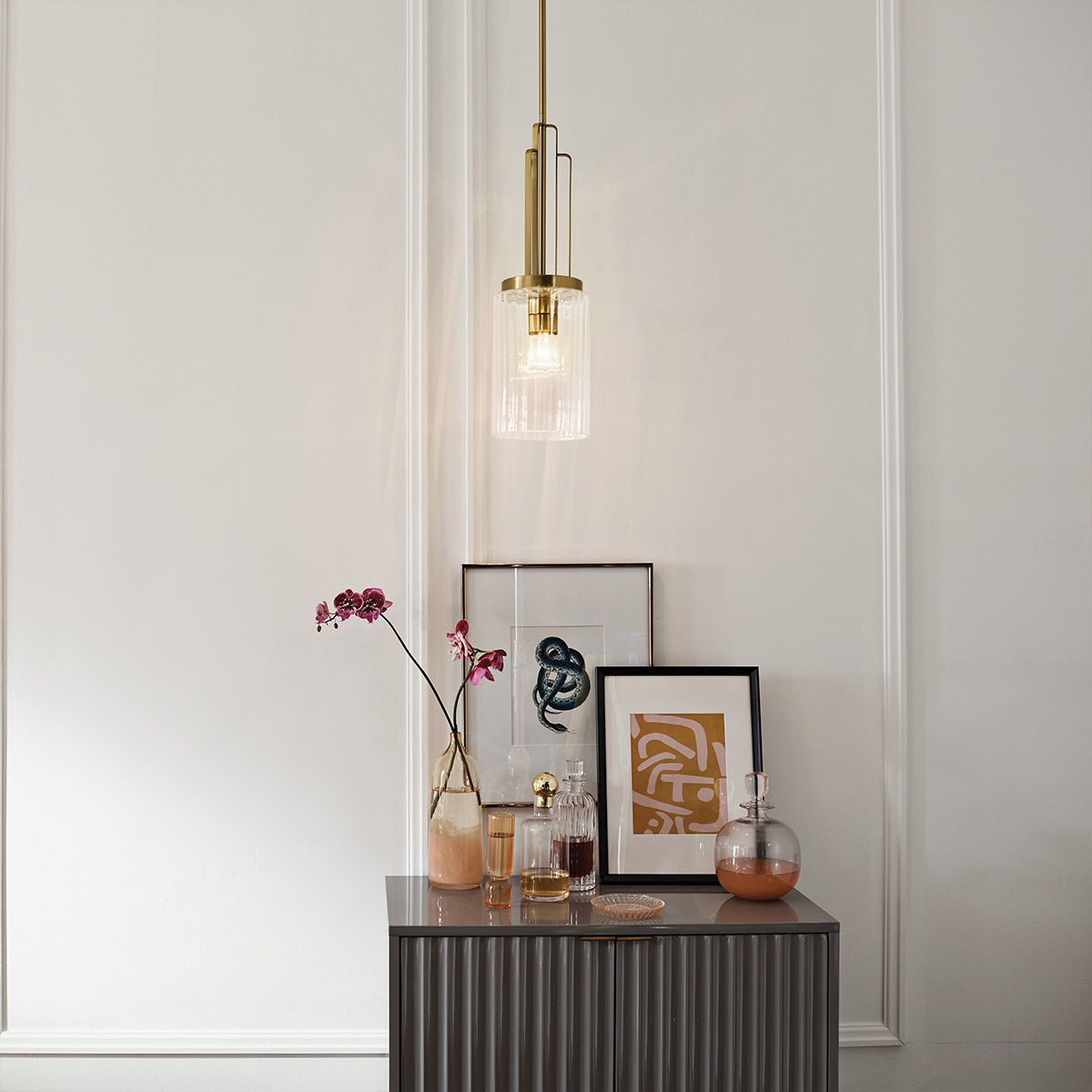 Kimrose 1 Light Mini Pendant Brushed Natural Brass or Clear - QN-KIMROSE-MP-BNB