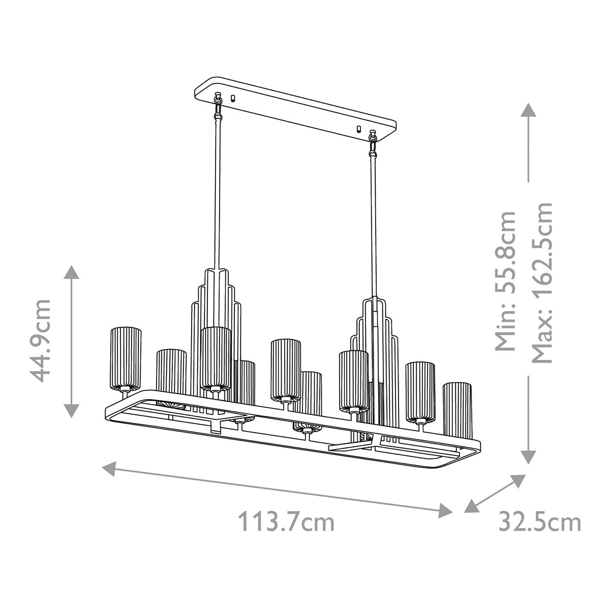 Kimrose 10 Light Pendant Polished Nickel or Clear - QN-KIMROSE10-PN