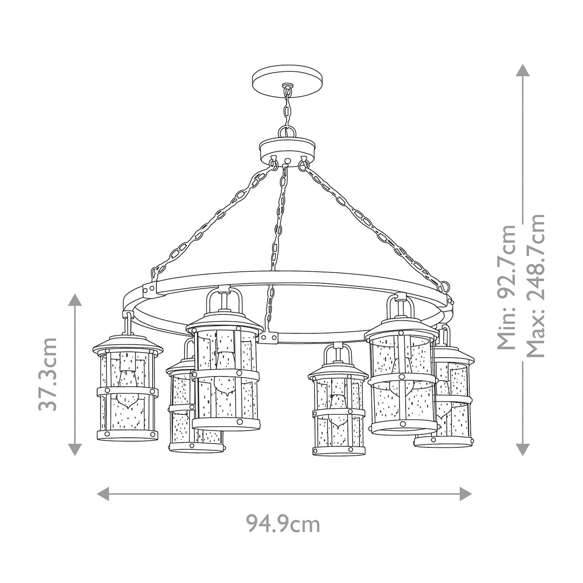 Lakehouse 6 Light Pendant Driftwood Grey & Clear - QN-LAKEHOUSE6-P-DZ