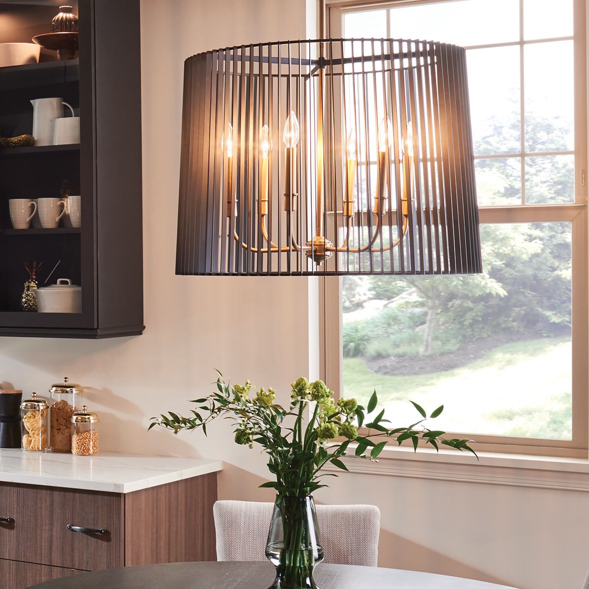 Linara 6 Light Pendant Black or Natural Brass - QN-LINARA-6P-BK