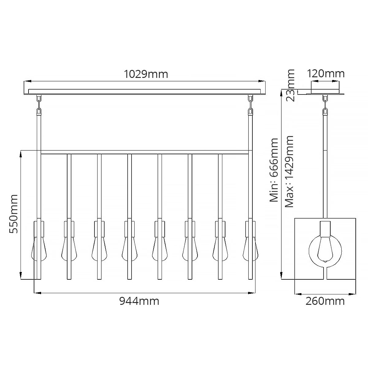 Ludlow 8 Light Pendant Brushed Graphite - QN-LUDLOW8-GR