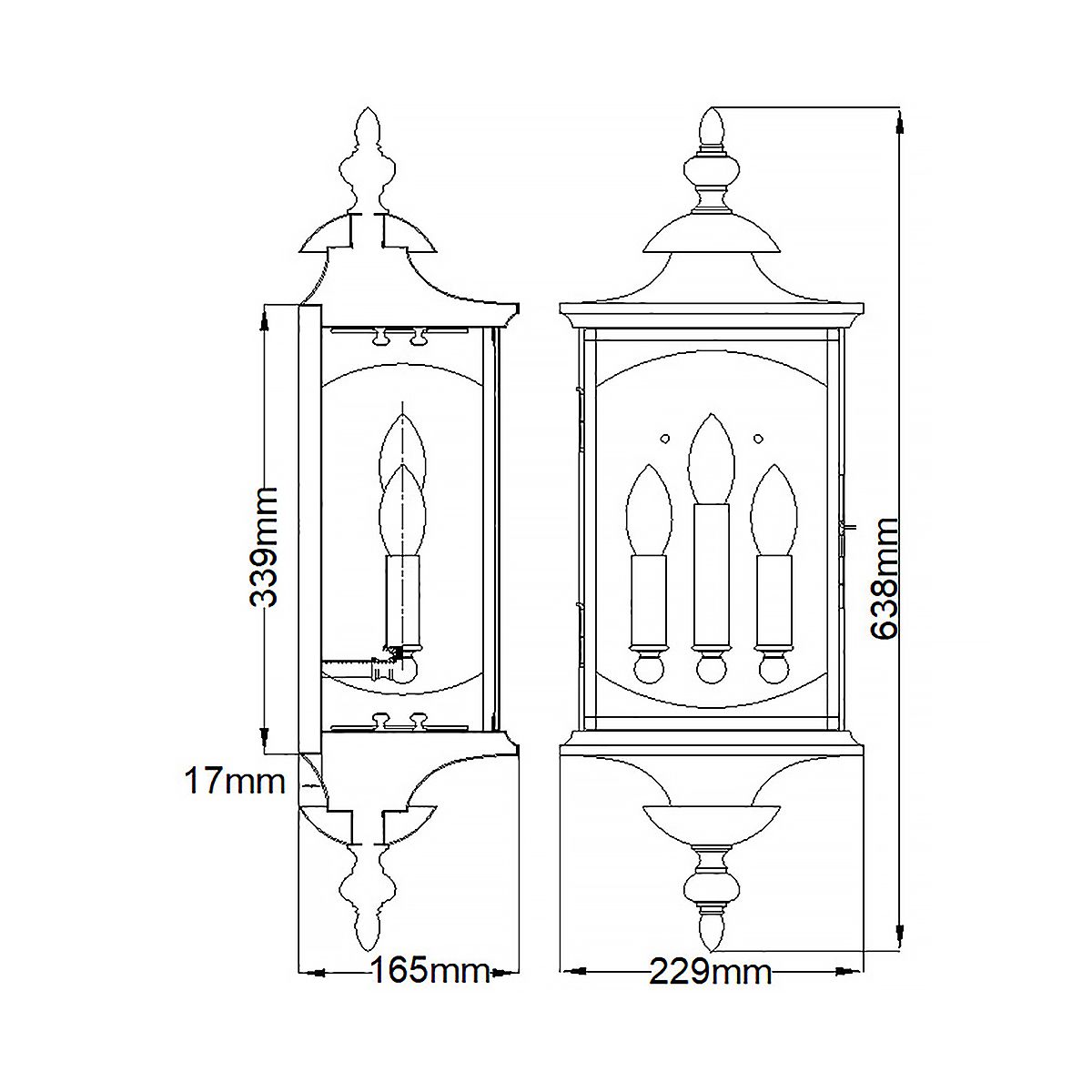 Market Square 3 Light Wall Lantern Oil Rubbed Bronze & Clear - QN-MARKET-SQUARE-L