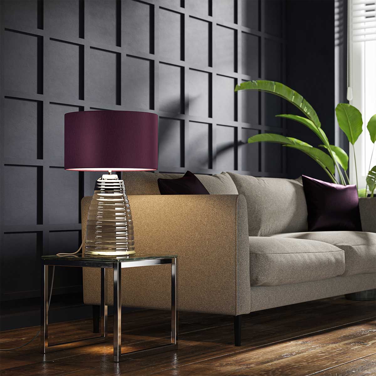 Milne Table Lamp Polished Nickel & Aubergine - QN-MILNE-TL-AUB