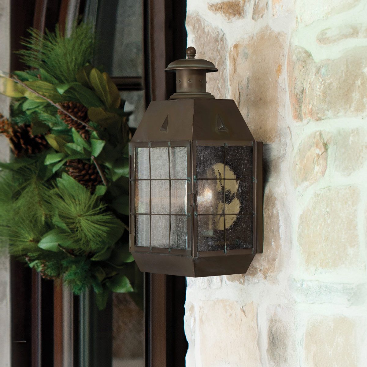 Nantucket Large 2 Light Wall Lantern Aged Brass & Clear - QN-NANTUCKET-L-AS