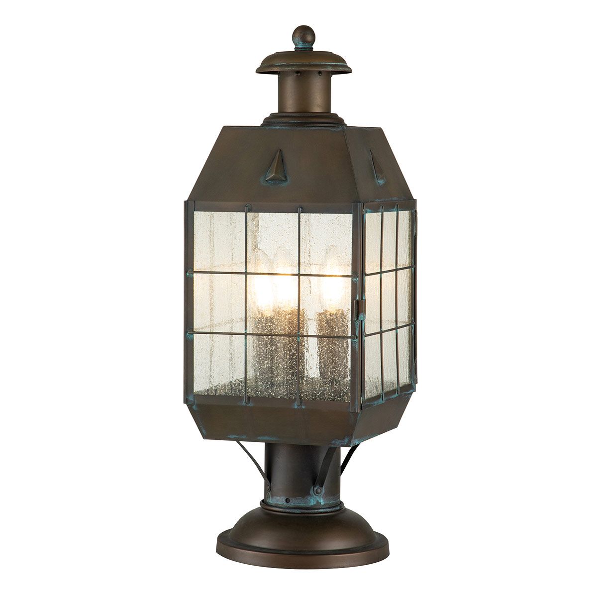 Nantucket Large 3 Pedestal Light Aged Brass & Clear - QN-NANTUCKET3-L-AS