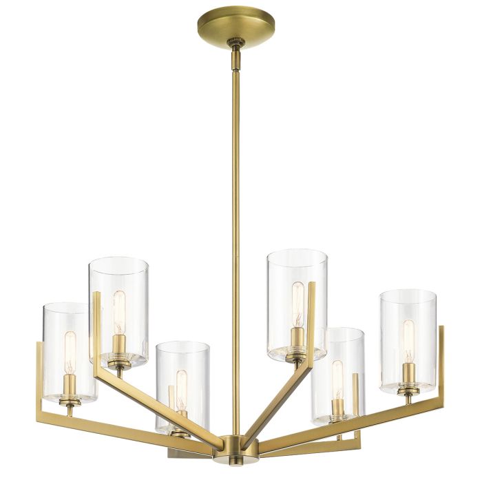 Nye 6 Light Chandelier Brushed Natural Brass & Clear - QN-NYE6-BNB