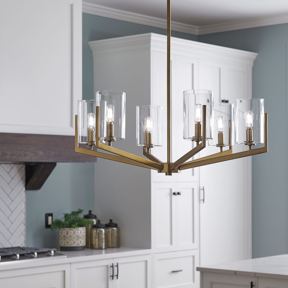 Nye 6 Light Chandelier Brushed Natural Brass & Clear - QN-NYE6-BNB