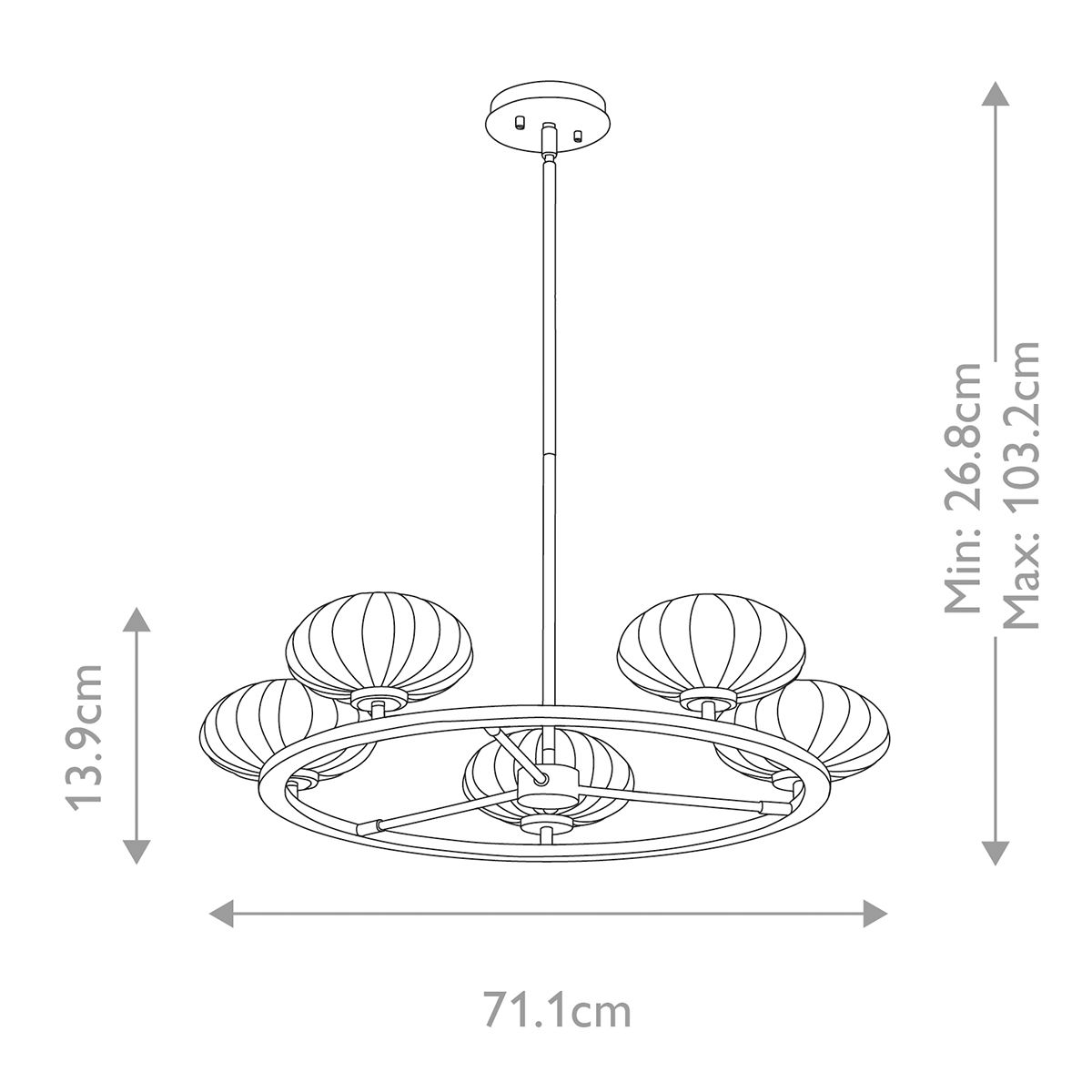 Pim 5 Light LED Chandelier 3W 3000K Fox Gold - QN-PIM5-FXG