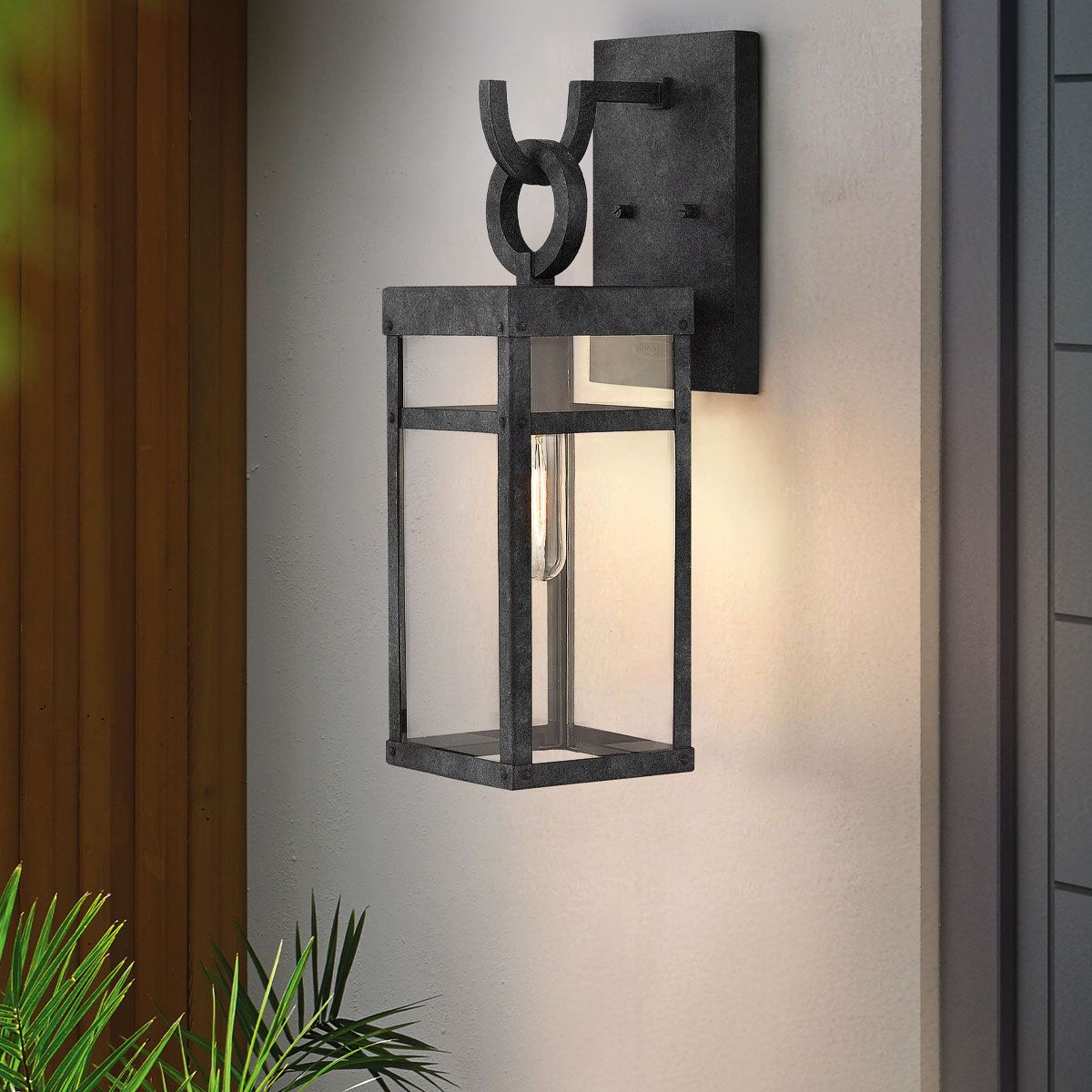 Porter Medium Wall Lantern Light Aged Zinc & Clear - QN-PORTER-M-DZ