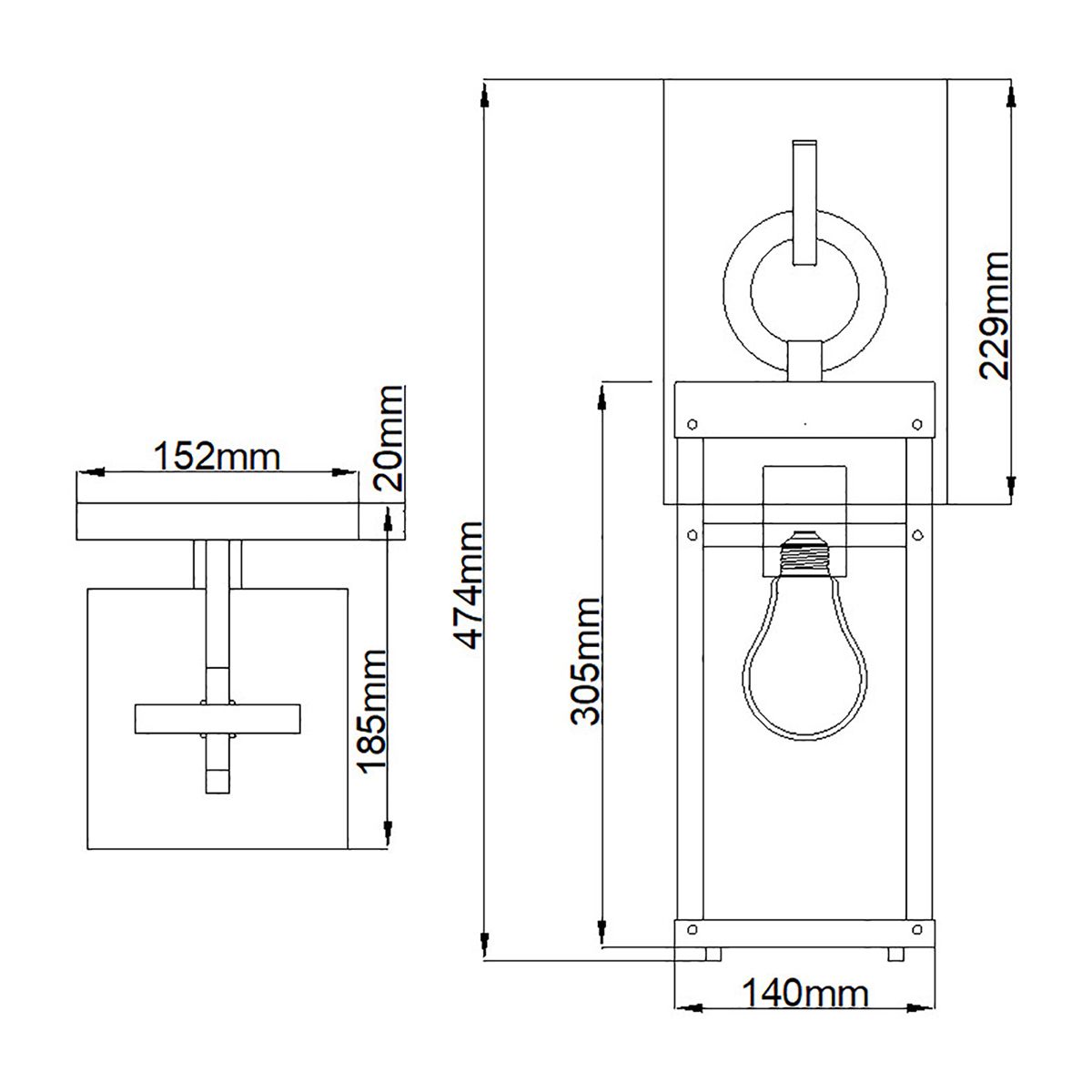 Porter Medium Wall Lantern Light Aged Zinc & Clear - QN-PORTER-M-DZ